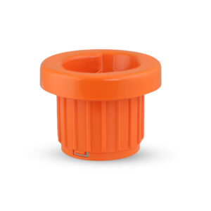 A orange plastic part made from a custom mold